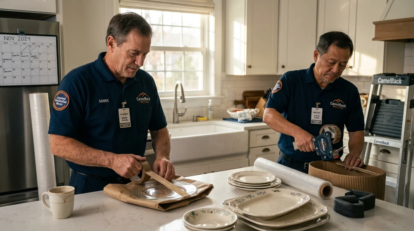 Professional crew packing kitchen dishware in Knox City, TX